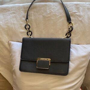 Michael Kors Black Leather Shoulder Bag with Gold Accents